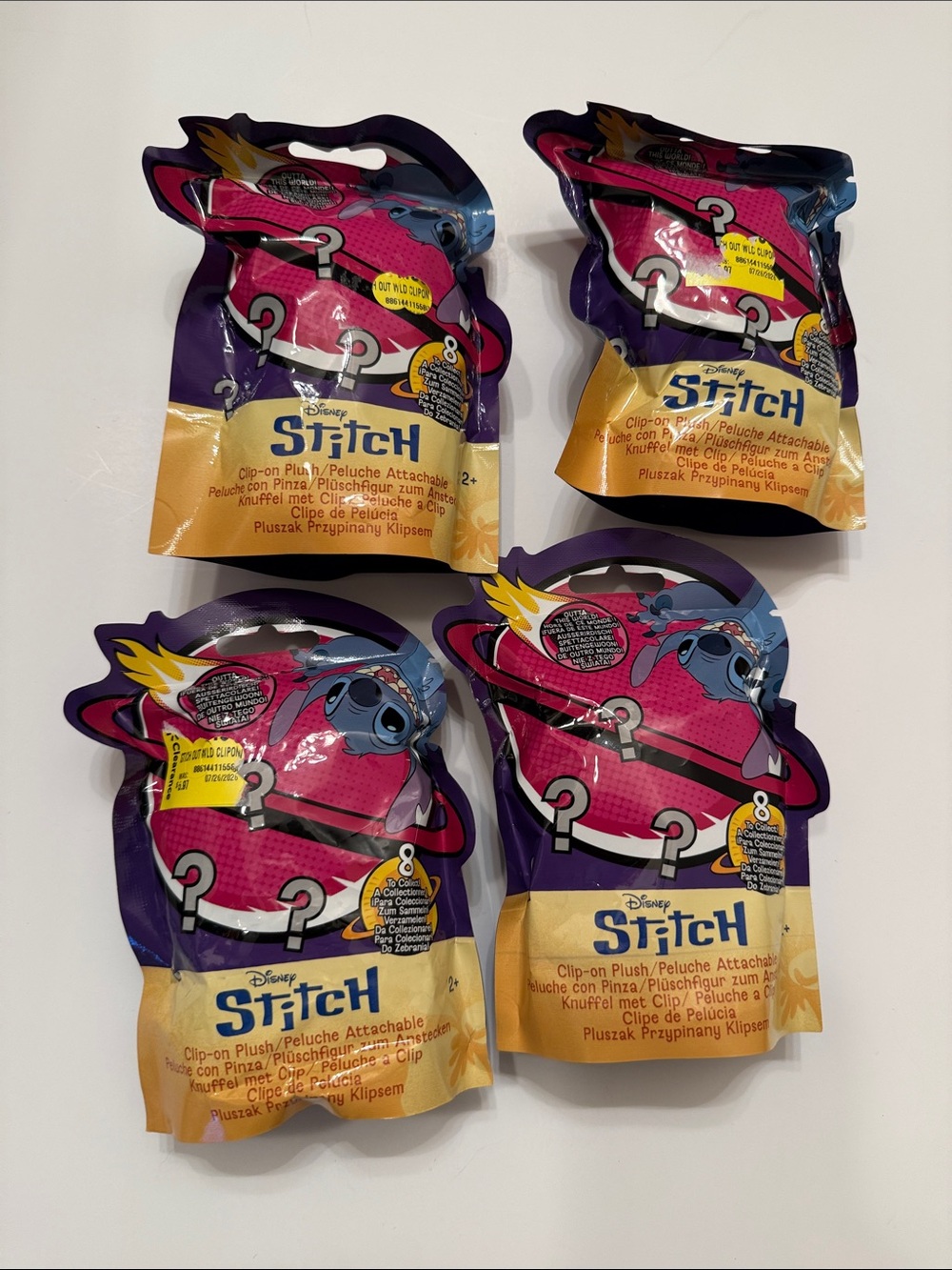 Disney Stitch Clip-On Plush Mystery Surprise Pack – 4 Packs, New, Sealed